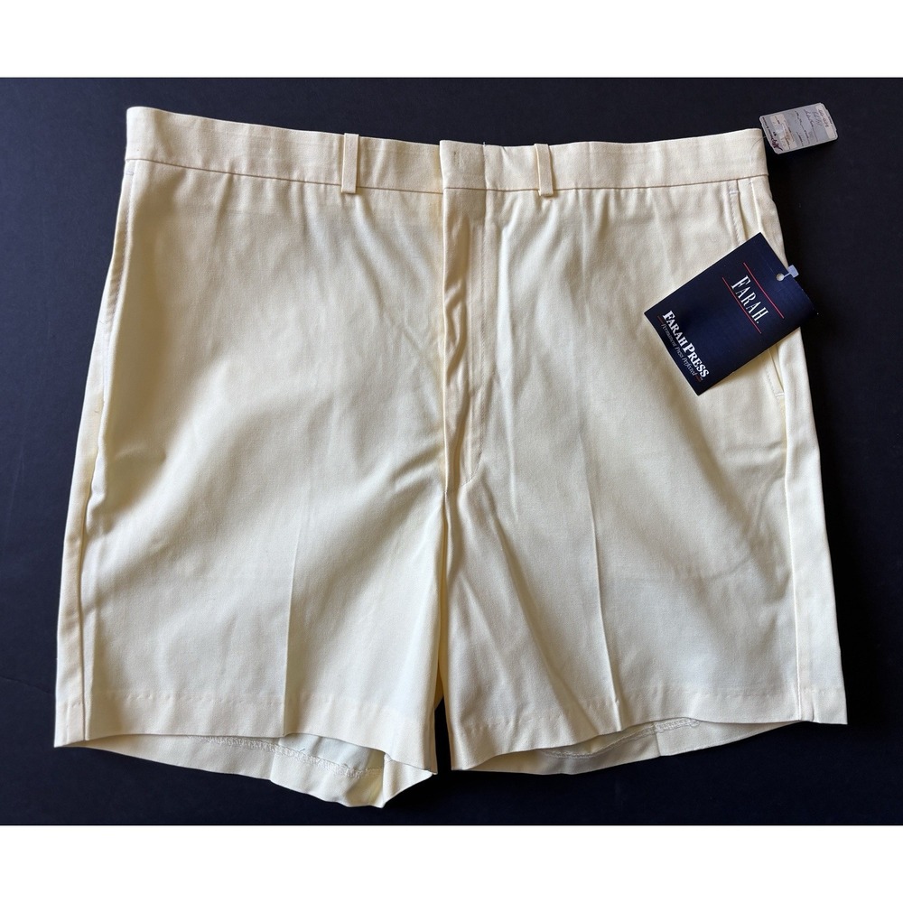 NEW vintage mens 90s cream‎ Farah flat front shorts cotton dad golf preppy 38